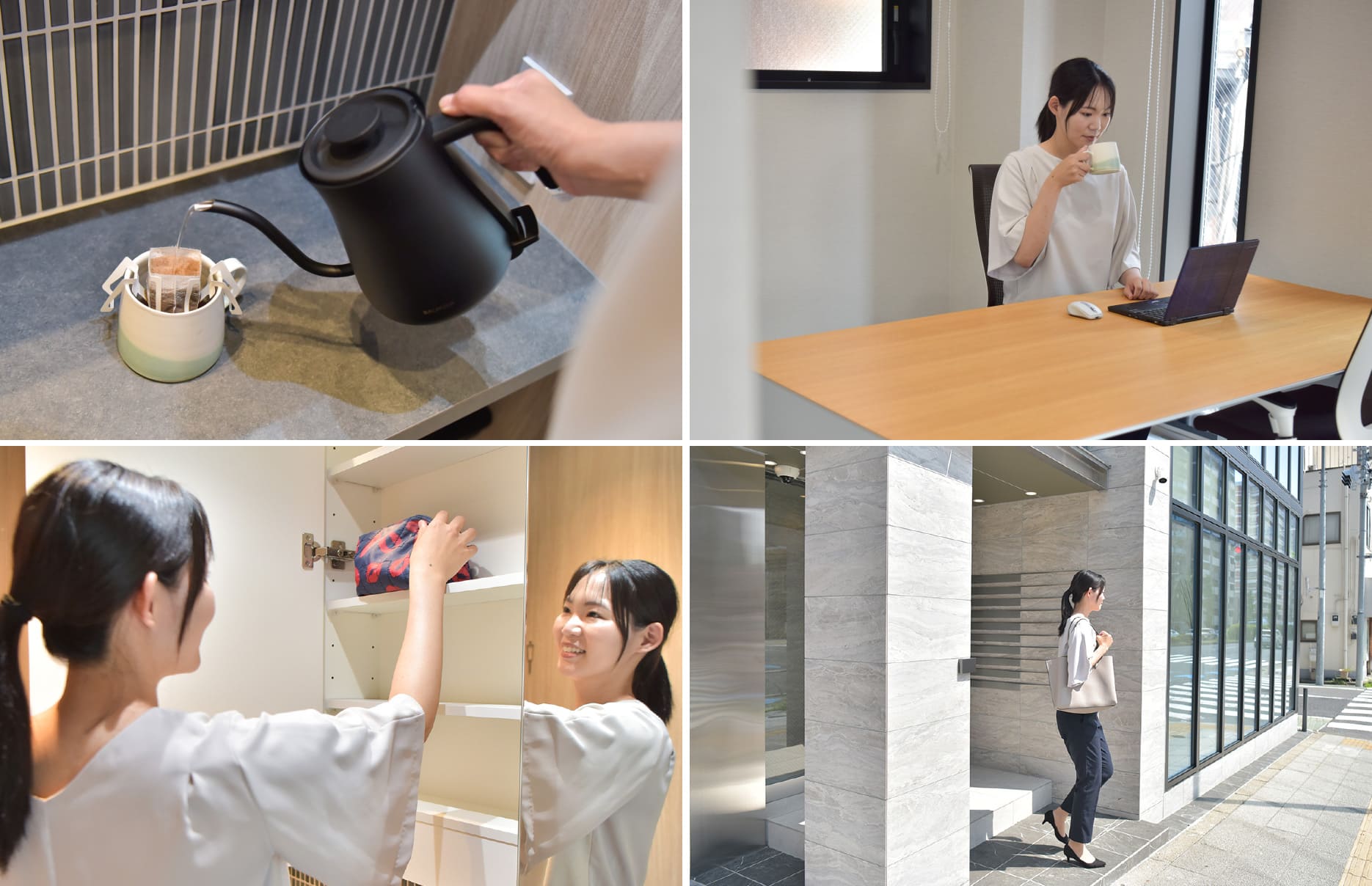 03.コーヒーを沸かしてほっと一息。化粧品も入れられるおしゃれな洗面所も癒しのスポット。