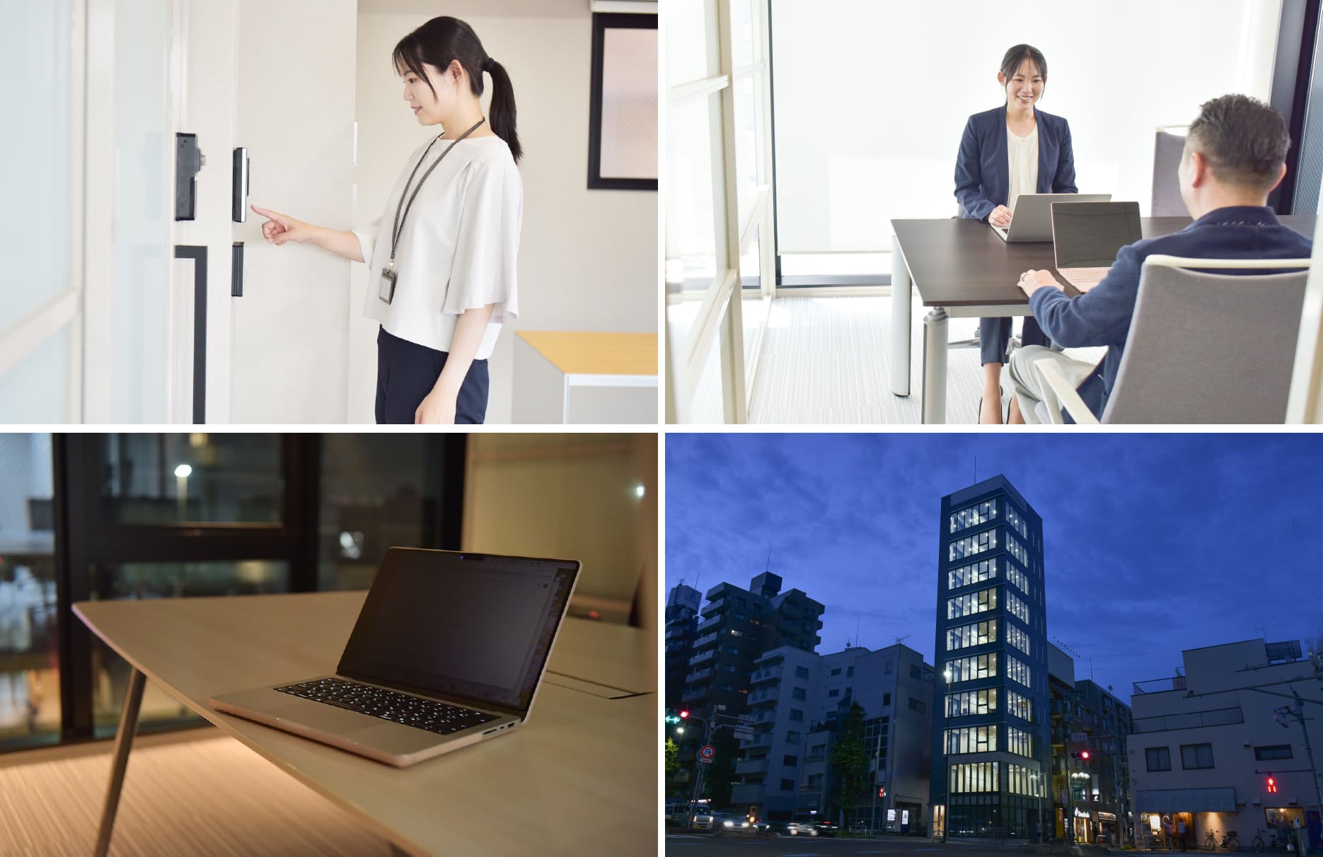 05.ワークスペースとは独立したミーティングルームで、来客対応や社内会議もスマートに。美しい窓辺のライトアップが灯るころ、今日の業務終了。